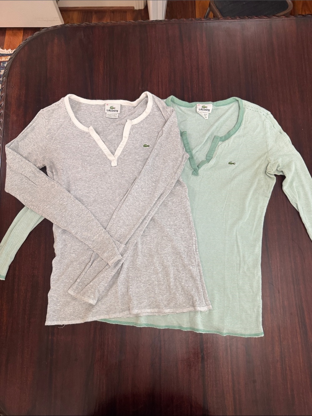 Set of 2 Lacoste Striped Henley Tops